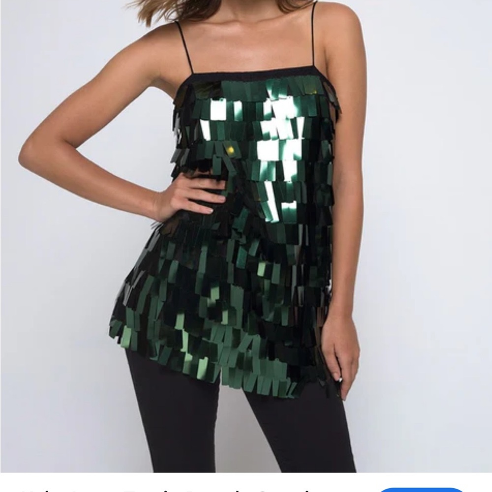 Motel fringe Green dangle piano Sequin tank nwt xsmall holiday ready